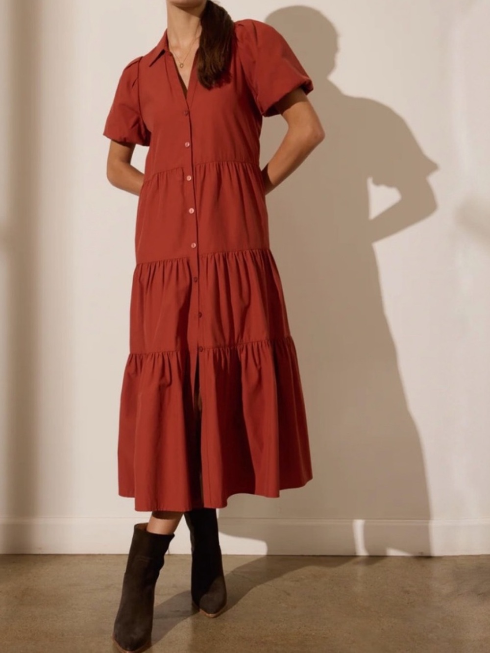 Brochu Walker Tuscany The Havana Tiered Midi Dress Button Down Size Large
